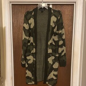 Soho Apparel Green and Tan Camouflage Cardigan